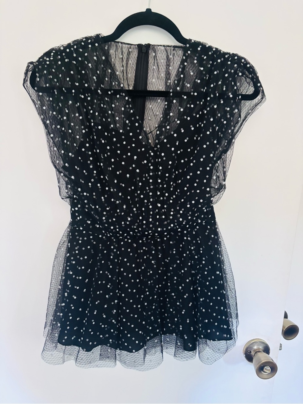Black Polka Dot Mesh Peplum Top